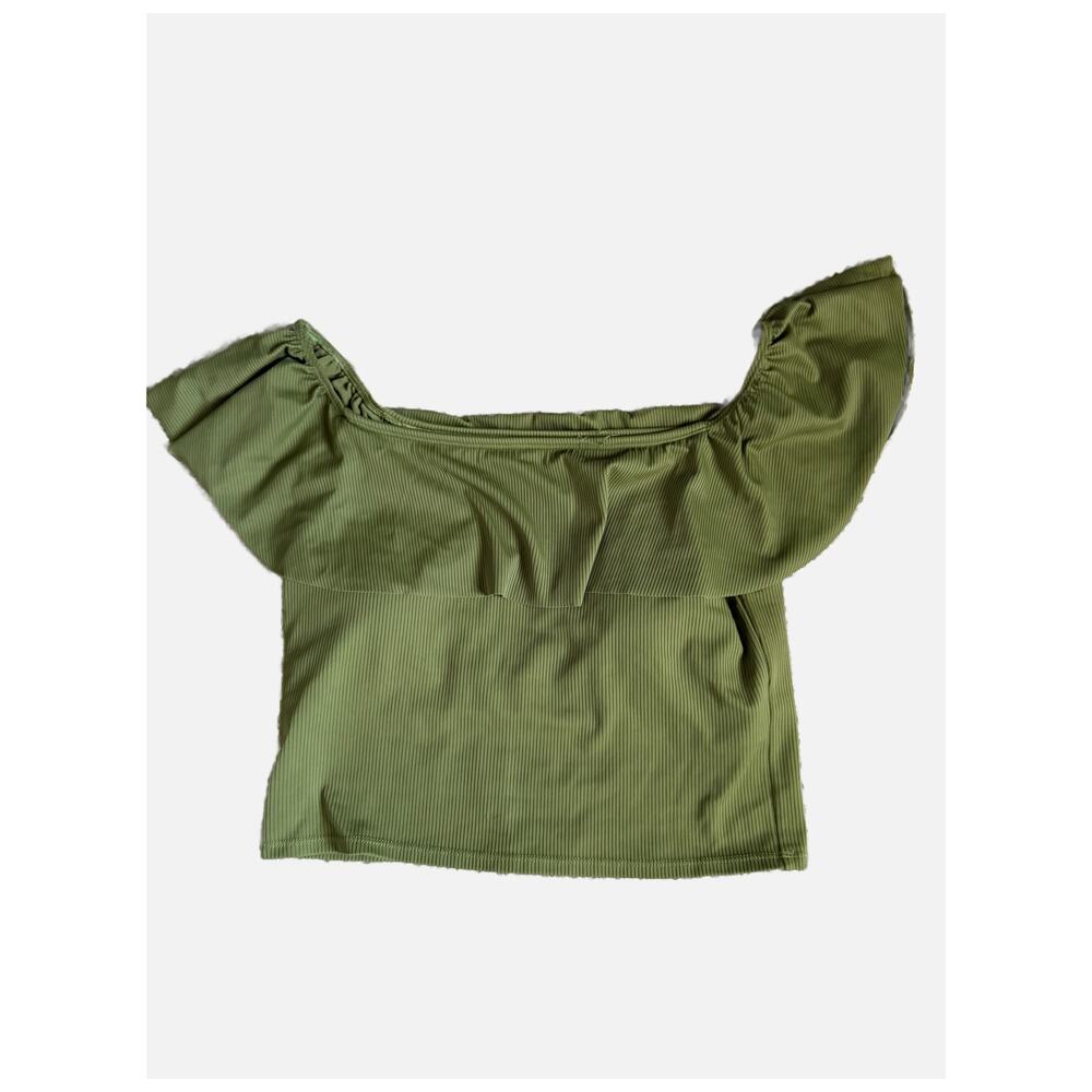 Kortni Jeane Ruffle Off the Shoulder Tankini Tank Swimsuit Top Green Large